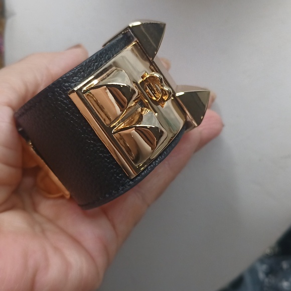 Leather cuff bracelet studs and ring - Picture 2 of 4